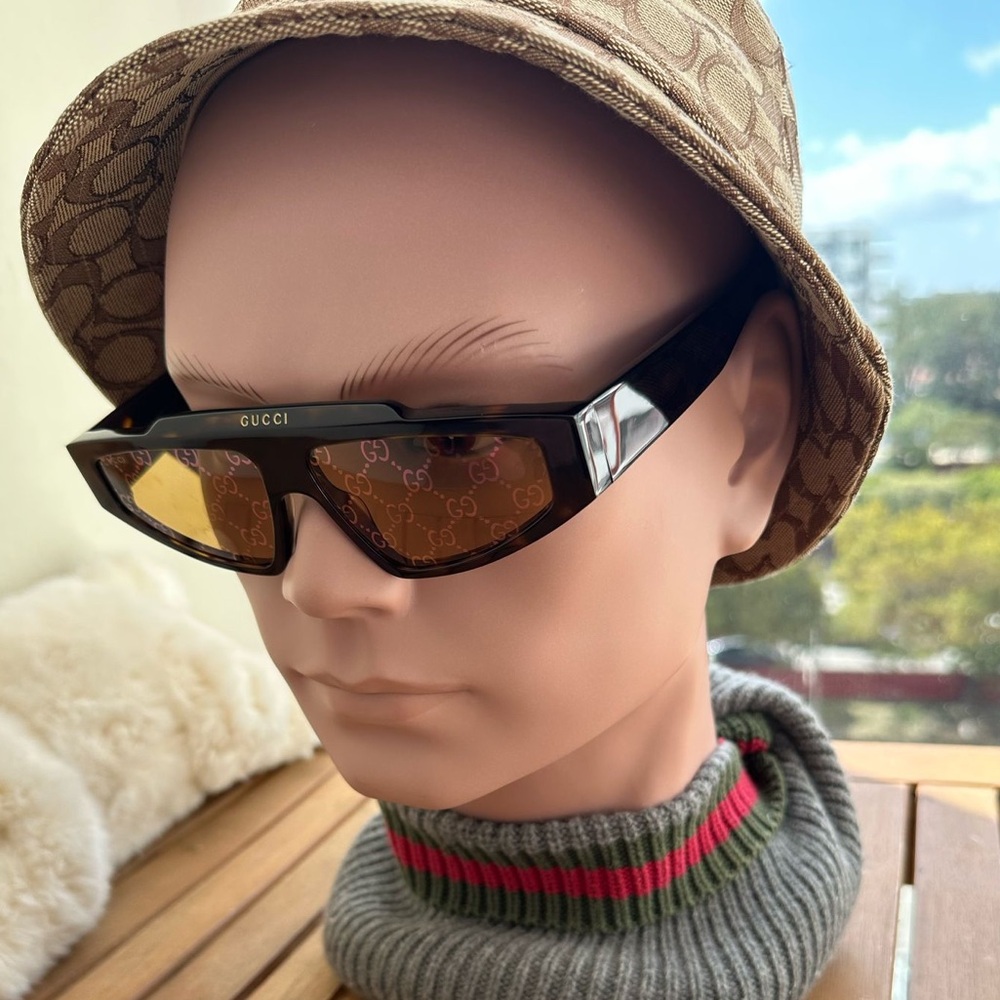 💯- New Authentic Gucci GG1591S 001 Men's Acetate Rectangle Sunglasses with …